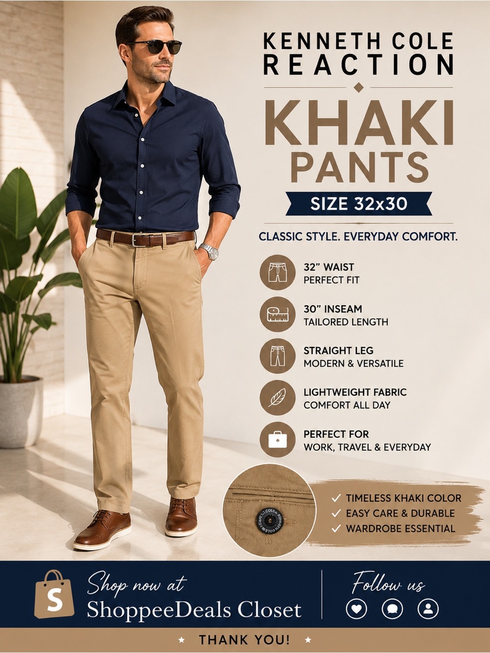Kenneth Cole Reaction Men’s Khaki Pants – 32x30